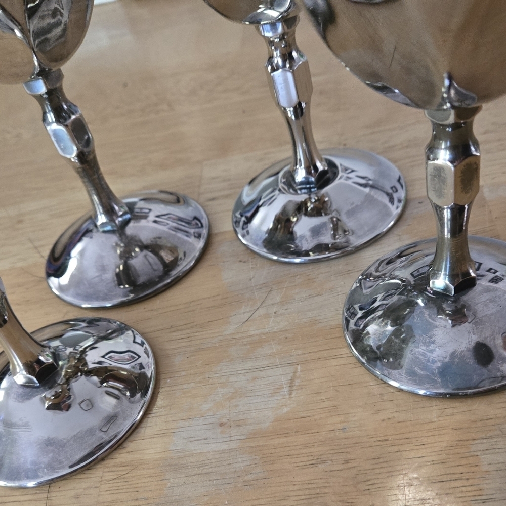 AMC Eperasa Spain Silver Plated Goblets Set of 4 Vintage MCM Barware Goth Decor - Picture 5 of 6